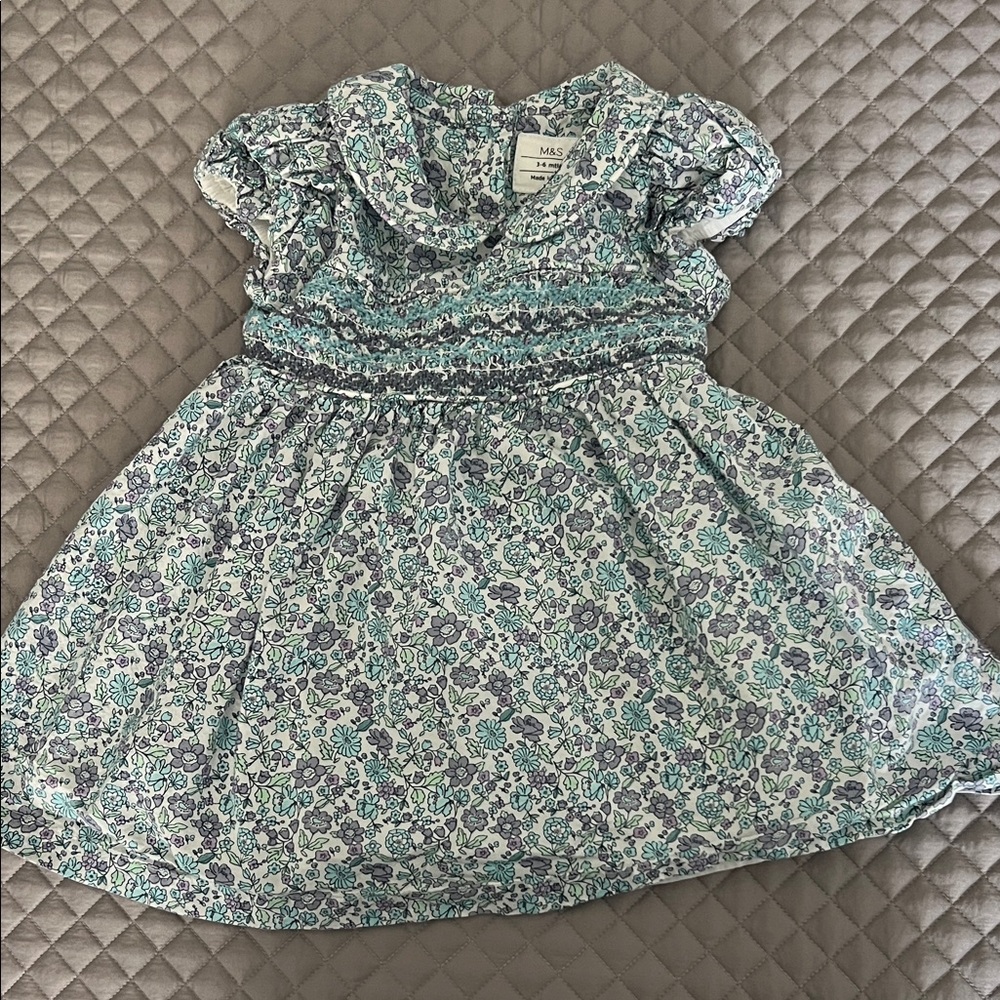 Marks & Spencer Teal and Purple Floral Smocked Dress